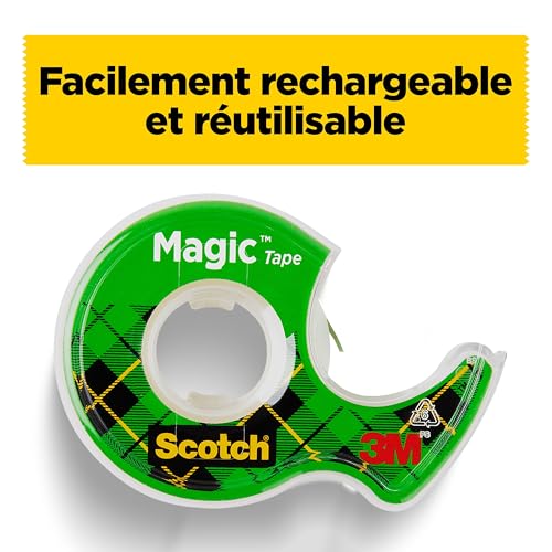 Scotch Nastro adesivo Magic - 3 Rotoli da 19 mm x 7,5 m su Dispenser portatile - Nastro Trasparente Opaco e Scrivibile Ottimo per Casa, Ufficio e Scuolati