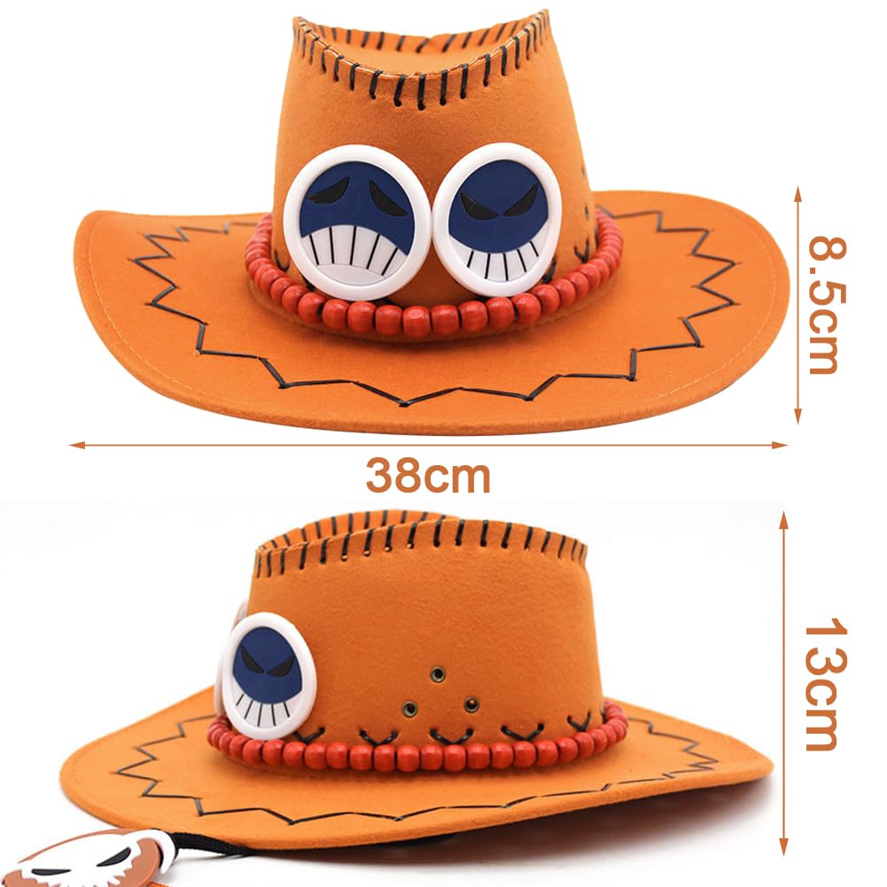 FISAPBXC Ace Cappello,Cappello da Cowboy Cartoon Larga Bordo Unisex dell'anime Cosplay Cappello Festa a Tema Larga Occidentale Cartoon Grande Bordo Unisex Feltro Vintage