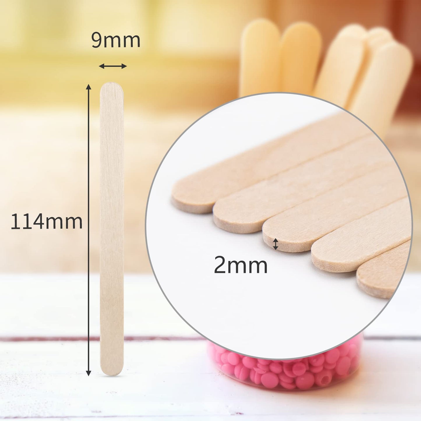 WISYOK 600PZ Bastoncini Legno, Abbassalingua Legno Sterili, Stecchi Gelato Naturale, Bacchetti Gelato per Lavoretti, Legnetti Lollipop, Bastoncini per Ceretta - 114x9x2mm