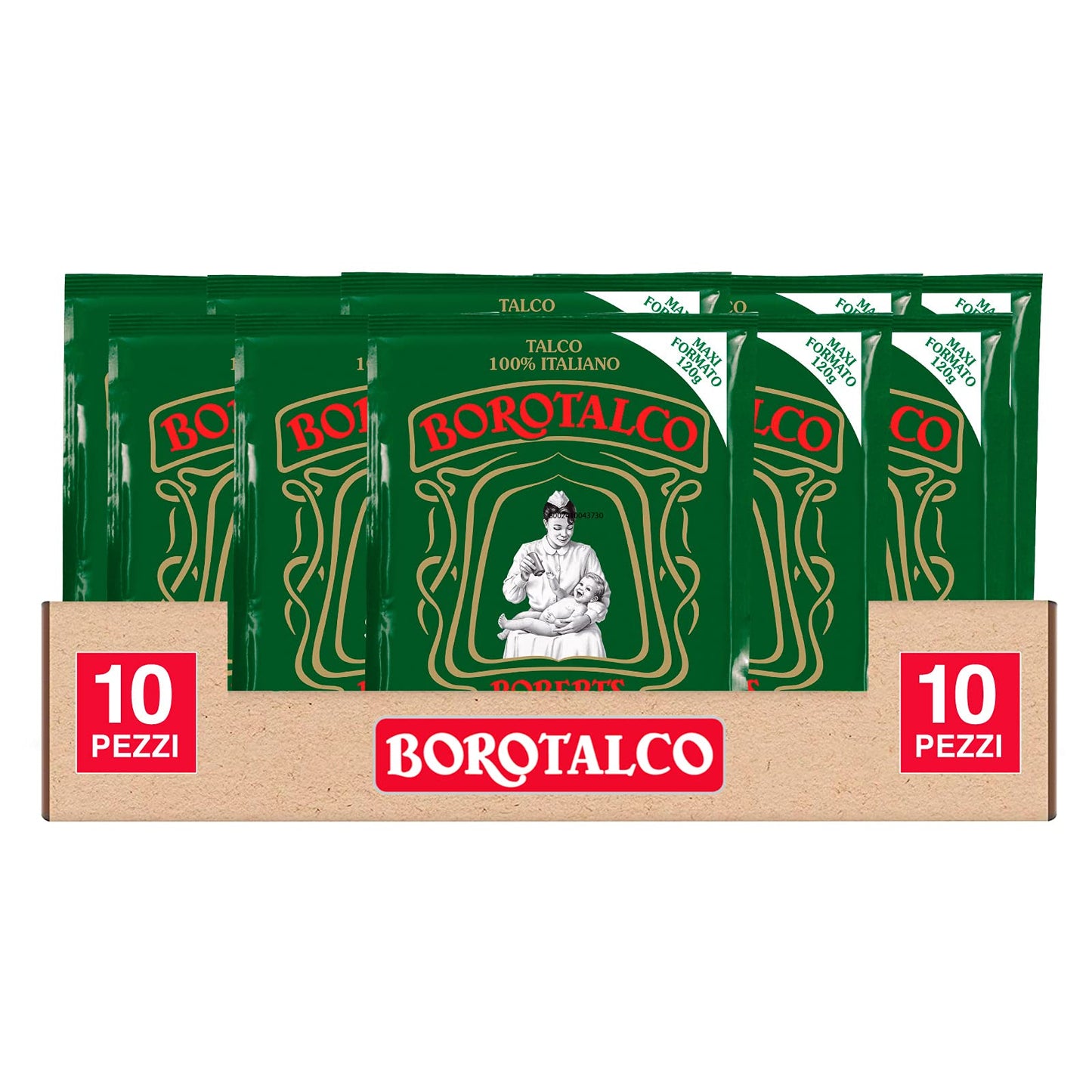 10x Borotalco Talco in Polvere Multiuso Super Assorbente e Rinfrescante anche per Pelli Sensibili - 10 Buste da 120g Ognuna