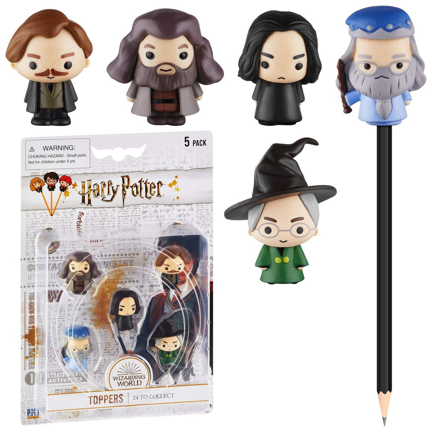 Harry Potter Set (5)12 Topper per Matite, Decori Feste, Giochi Bambini, Regali, Collezioni con Personaggi Action Figure di PMI - Harry Potter, Ron Weasley, Neville Paciock e Altri, 6cm, PVC Morbido
