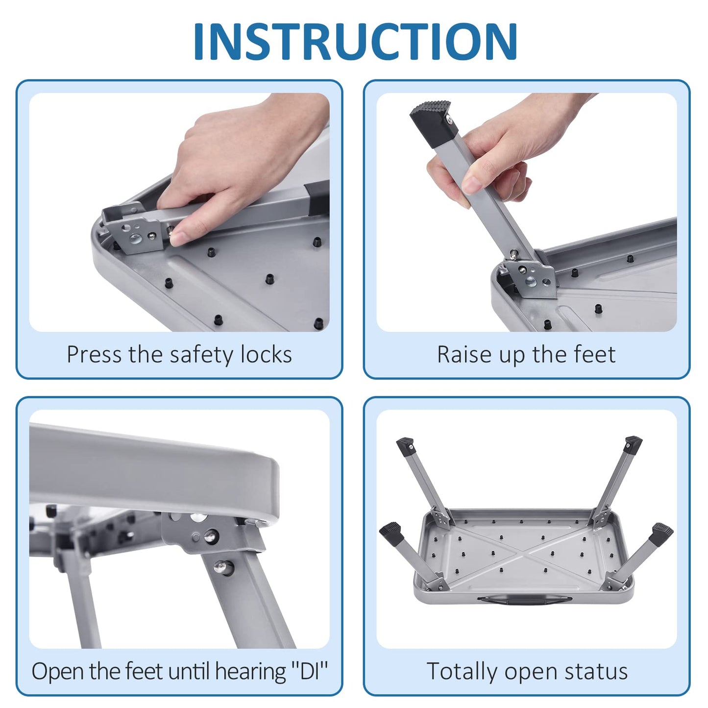 KINGRACK Sgabello pieghevole con superficie in gomma antiscivolo, leggero, in acciaio, può supportare fino a 150 kg di peso (1Step-Grigio)