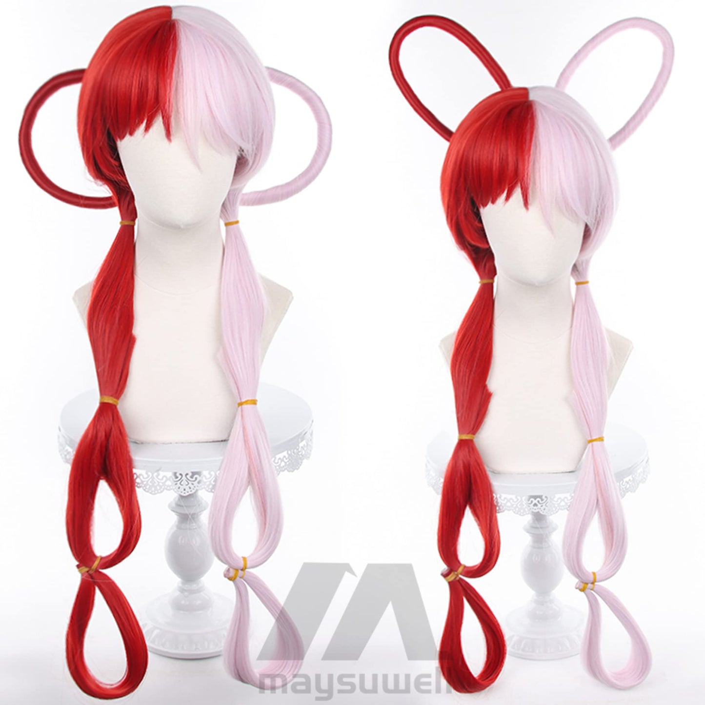 Parrucca cosplay Anime ONE PIECE Uta capelli lunghi rossi e rosa con tessuto sintetico resistente al calore per le donne Halloween Cosplay Party + berretto