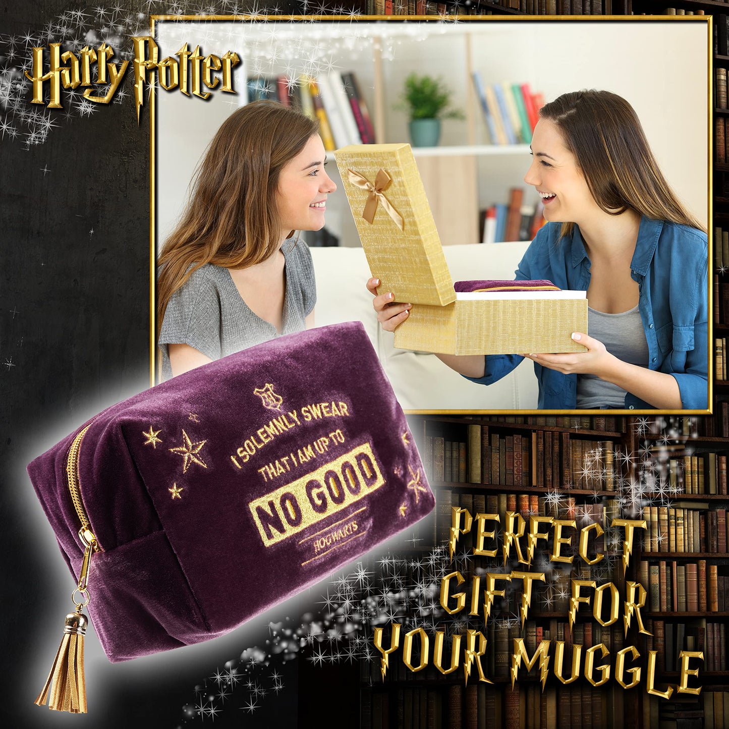 Harry Potter Pochette Donna, Beauty Case Donna Ragazza in Velluto, Harry Potter Gadget Originale (Viola)