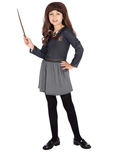 Harry Potter Costume Hermione Ragazze con bacchetta e parrucca Nero 5-6 Anni