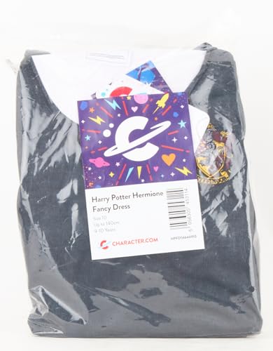 Harry Potter Costume Hermione Ragazze con bacchetta e parrucca Nero 5-6 Anni