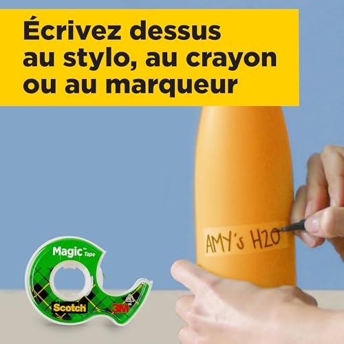 Scotch Nastro adesivo Magic - 3 Rotoli da 19 mm x 7,5 m su Dispenser portatile - Nastro Trasparente Opaco e Scrivibile Ottimo per Casa, Ufficio e Scuolati