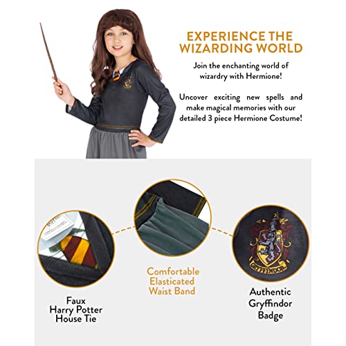Harry Potter Costume Hermione Ragazze con bacchetta e parrucca Nero 5-6 Anni