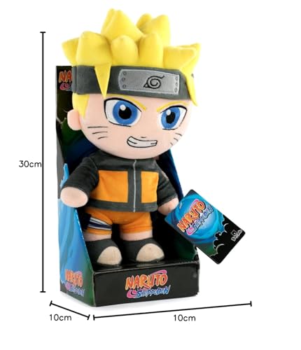Peluche dei Personaggi di Naruto 25cm - Naruto, Kakashi, Sasuke, Kurama - Edizione da Collezione - Qualità Super Soft (25cm con Display, Naruto)