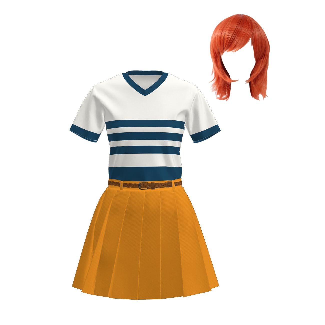 VersusModa Vestito Carnevale Nami Cosplay Anime Caricatura Costume Parrucca ONEP03 (Set 3 pezzi - L)