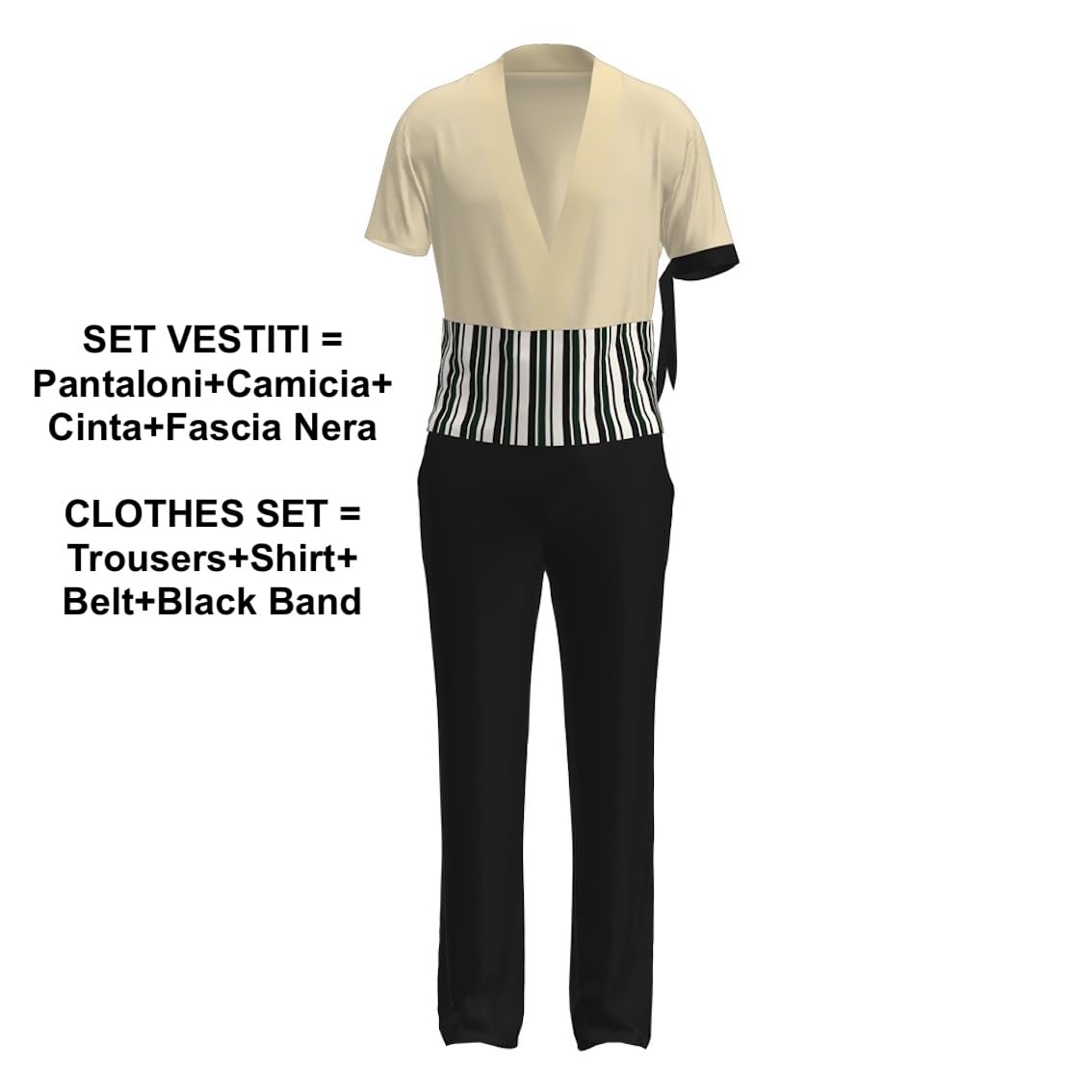 Vestito Carnevale Zoro Cosplay Anime Caricatura Costume Pantaloni Parrucca ONEP04 (Set Vestiti - S)