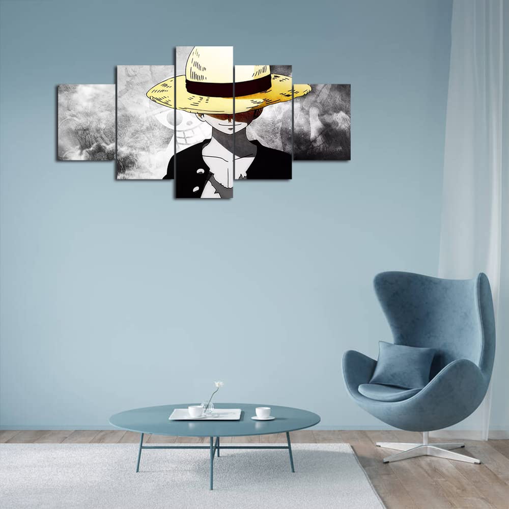 Wondbeau Stampa su Tela 5 Pezzi Dipinti Cinque Quadri Consecutivi Moderna Decorazione della Casa Modulare Astratto Poster con Cornice S/75cm×40cm Anime Giapponese One Piece Rufy