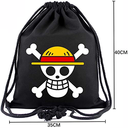 Roffatide Anime One Piece Rufy Cappello di Paglia Pirati Borsa con Coulisse Stampata Zaino Sportivo Borsa in Tela con Coulisse Borsa a Tracolla Nero