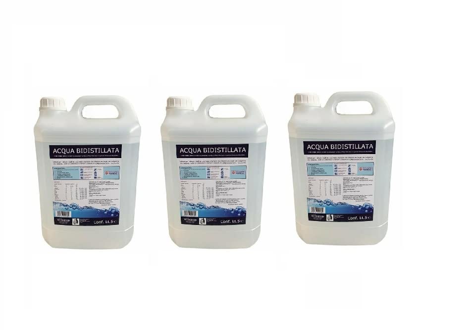 3 Taniche Acqua Bidistillata lt 5, Ideale per Autoclave, Laboratorio, Produzione reagenti, Batterie, Trattamenti Vetreria
