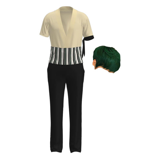 Vestito Carnevale Zoro Cosplay Anime Caricatura Costume Pantaloni Parrucca ONEP04 (Set Vestiti - S)