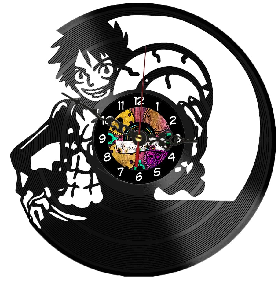 Orologio in Vinile Rufy- One Piece- Orologio in vinile Anime- Anime-orologio da parete con meccanismo silenzioso-orologio regalo natale- orologio diametro 30 cm