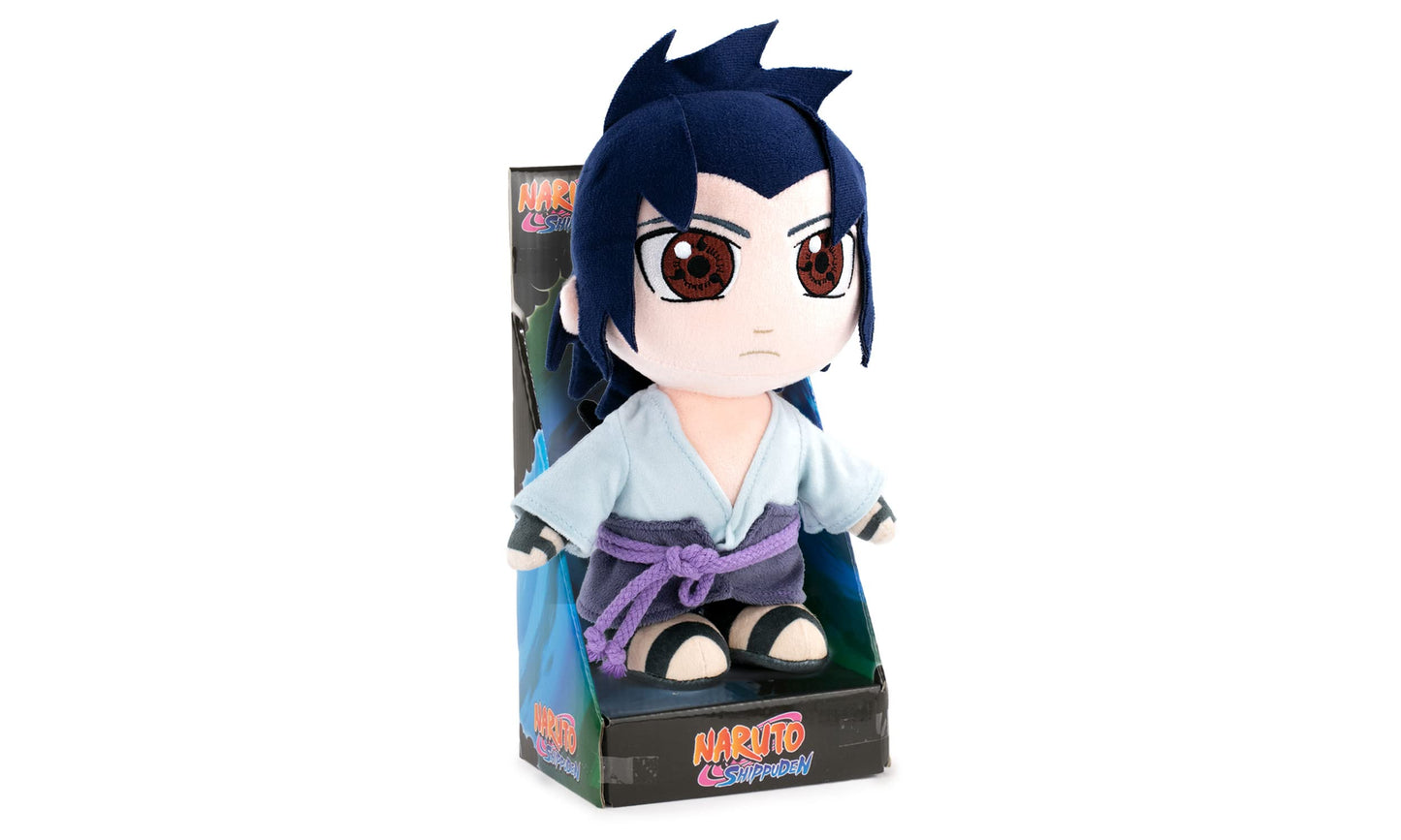 Peluche dei Personaggi di Naruto 25cm - Naruto, Kakashi, Sasuke, Kurama - Edizione da Collezione - Qualità Super Soft (25cm con Display, Sasuke)