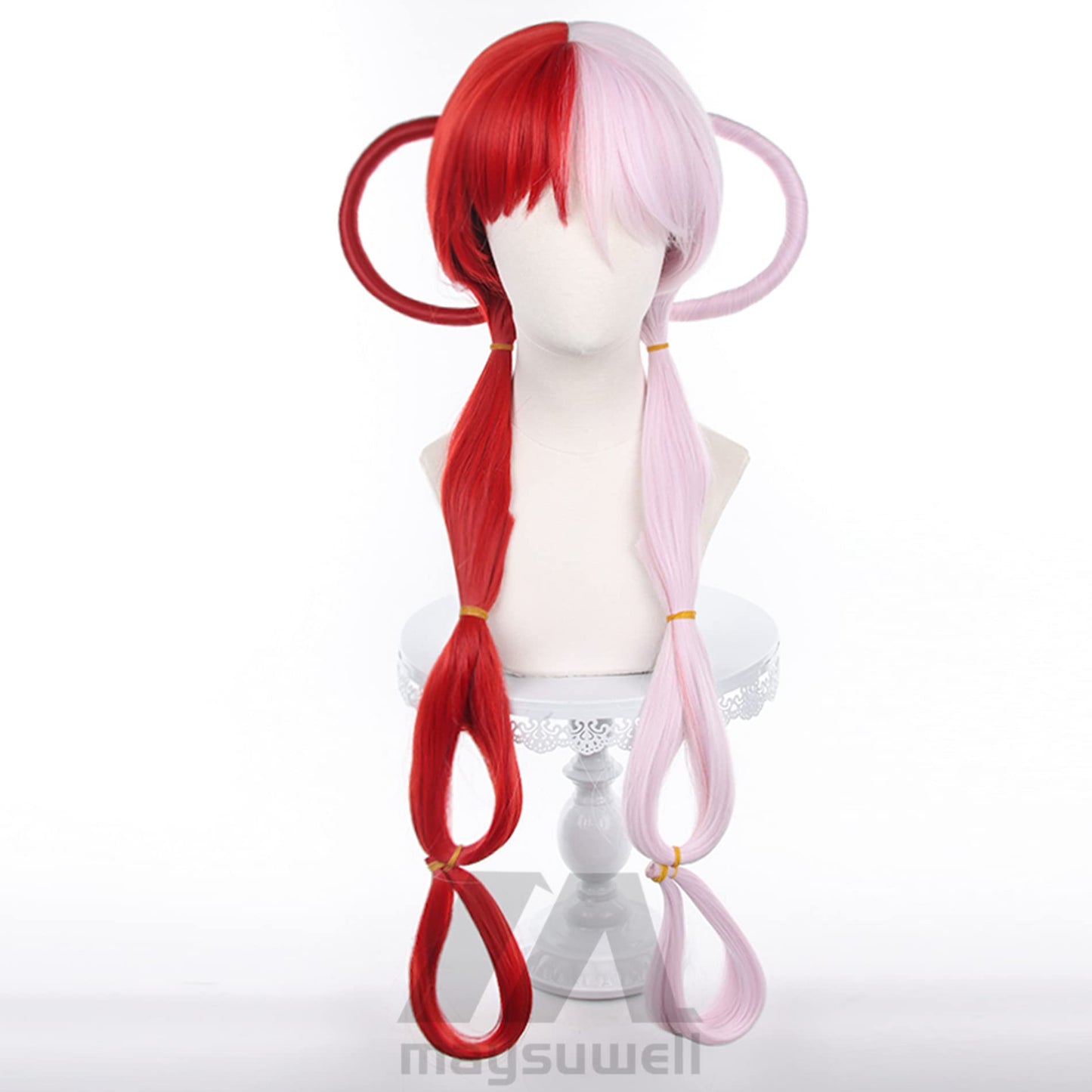 Parrucca cosplay Anime ONE PIECE Uta capelli lunghi rossi e rosa con tessuto sintetico resistente al calore per le donne Halloween Cosplay Party + berretto