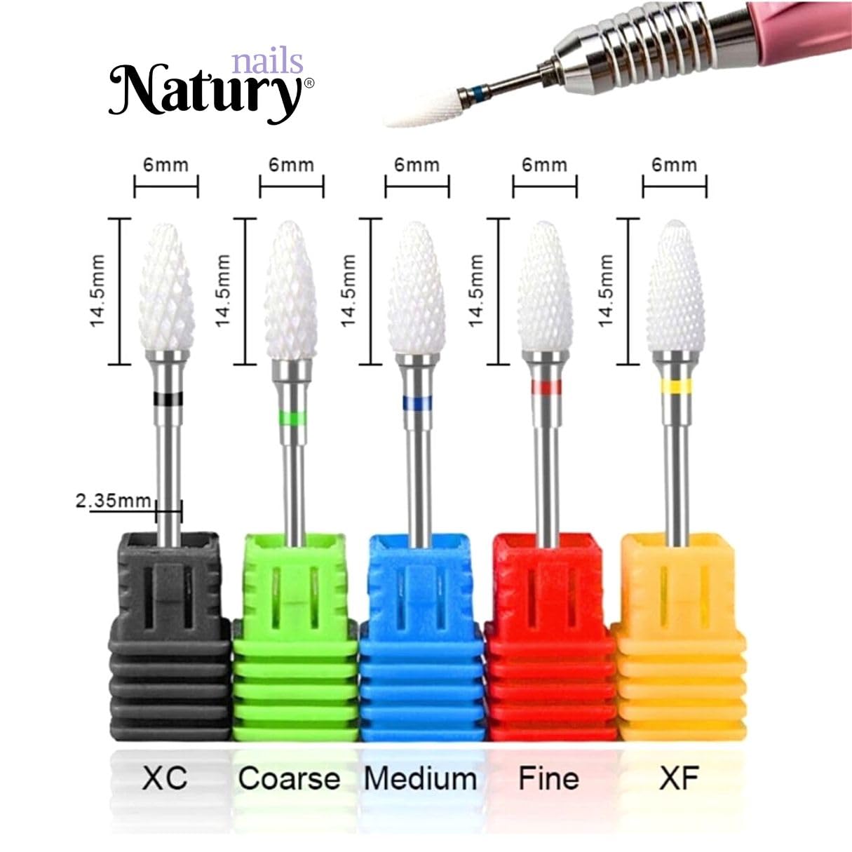Punta da trapano in ceramica Natury Nails per tornio. Manicure, pedicure, smalto per unghie, unghie acriliche e unghie in gel. Tornio Bit (Grana Fine))