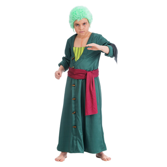Chaks One Piece - Costume da pirata Lorenor Zoro per bambini, taglia 128-152 Anime Carnevale Carnevale Cosplay OnePiece (128), Verde