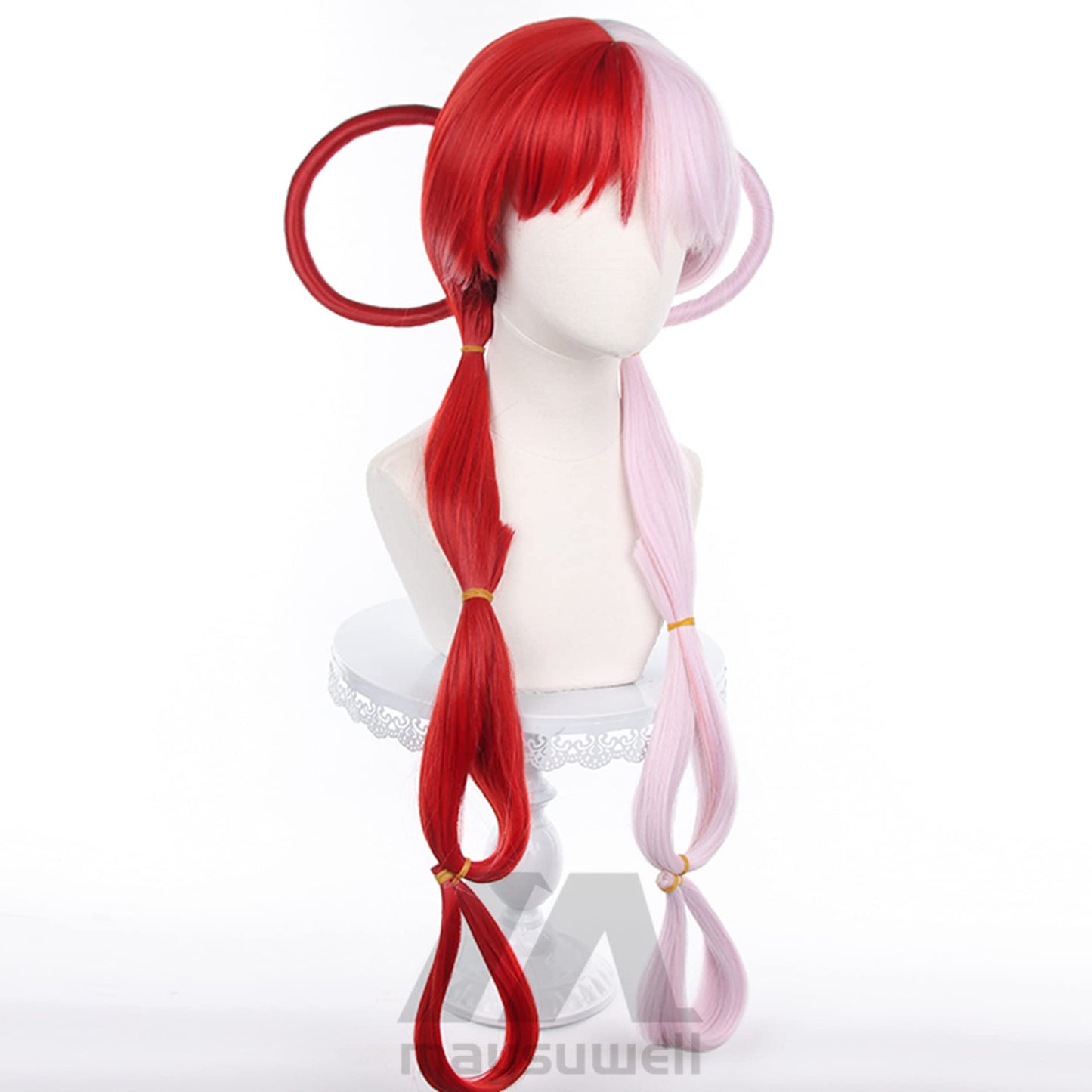 Parrucca cosplay Anime ONE PIECE Uta capelli lunghi rossi e rosa con tessuto sintetico resistente al calore per le donne Halloween Cosplay Party + berretto