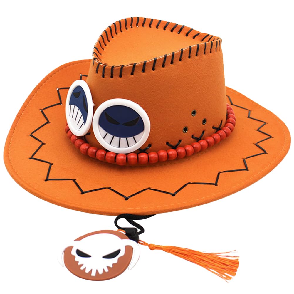 FISAPBXC Ace Cappello,Cappello da Cowboy Cartoon Larga Bordo Unisex dell'anime Cosplay Cappello Festa a Tema Larga Occidentale Cartoon Grande Bordo Unisex Feltro Vintage