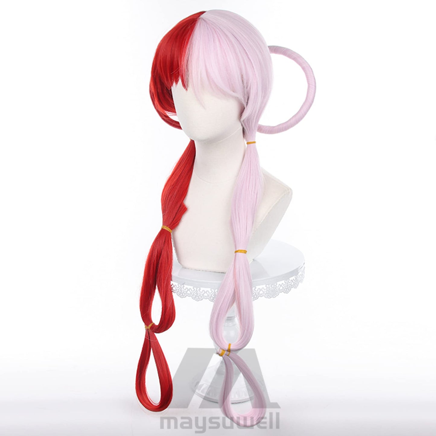Parrucca cosplay Anime ONE PIECE Uta capelli lunghi rossi e rosa con tessuto sintetico resistente al calore per le donne Halloween Cosplay Party + berretto
