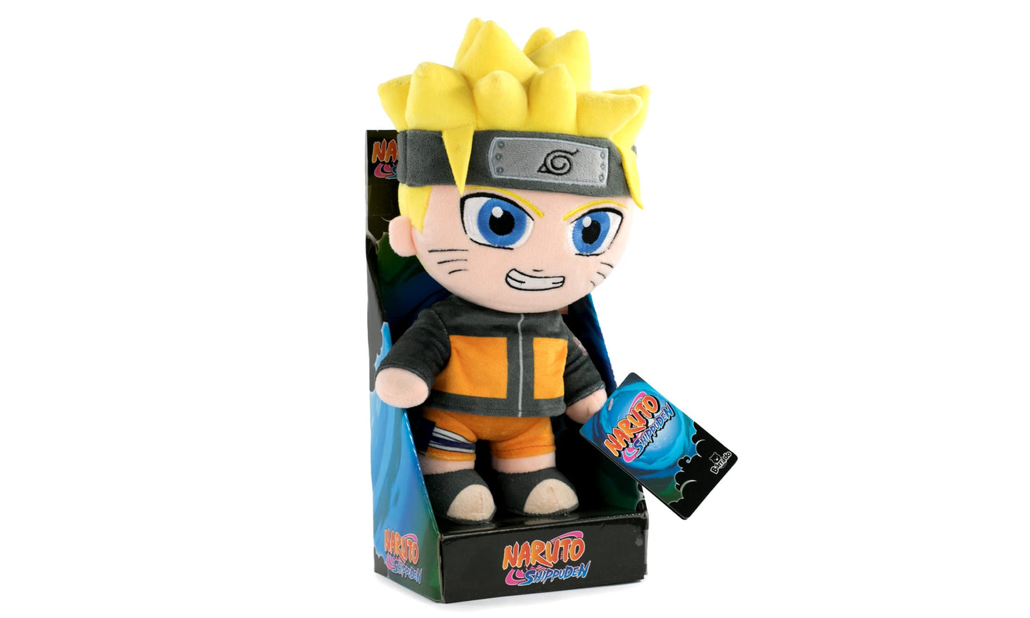 Peluche dei Personaggi di Naruto 25cm - Naruto, Kakashi, Sasuke, Kurama - Edizione da Collezione - Qualità Super Soft (25cm con Display, Naruto)
