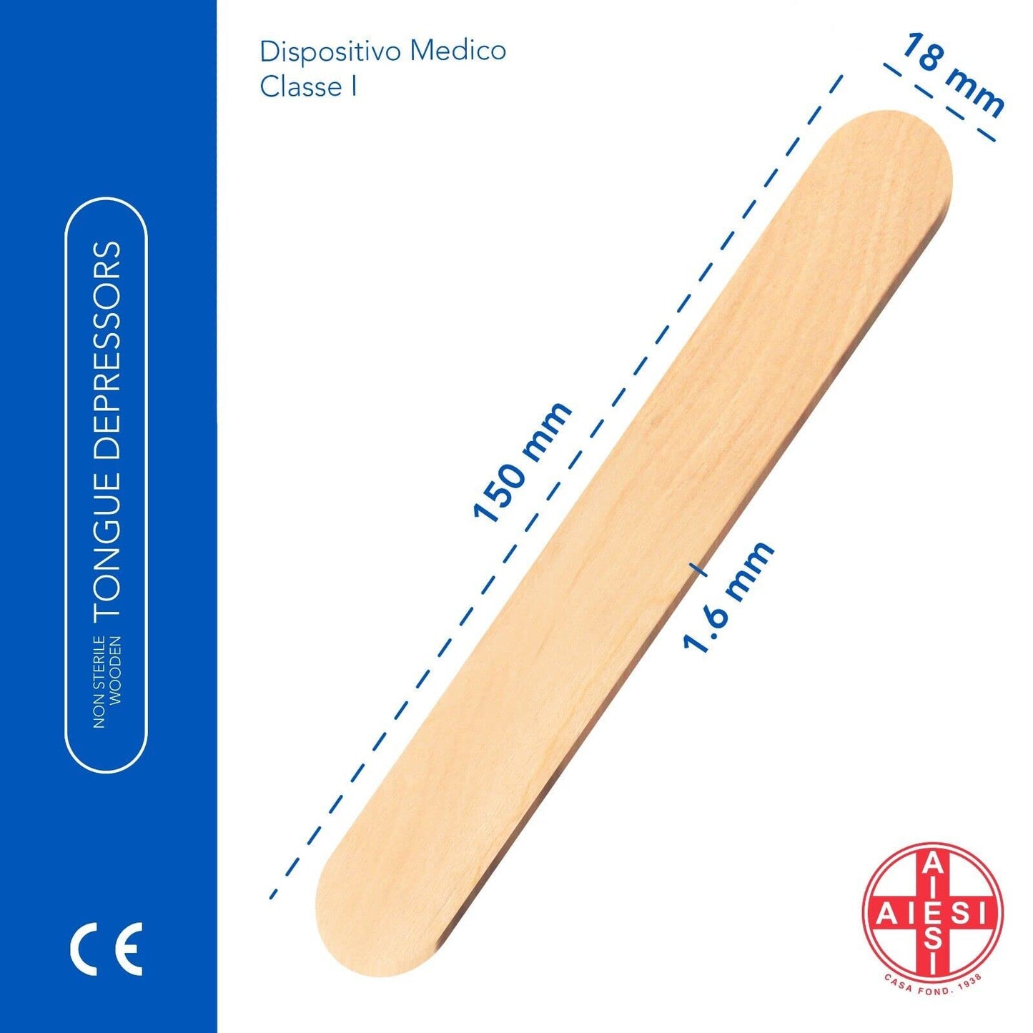 AIESI® Abbassalingua in legno monouso NON STERILI (Confezione da 100 pezzi), Spatole legno per ceretta