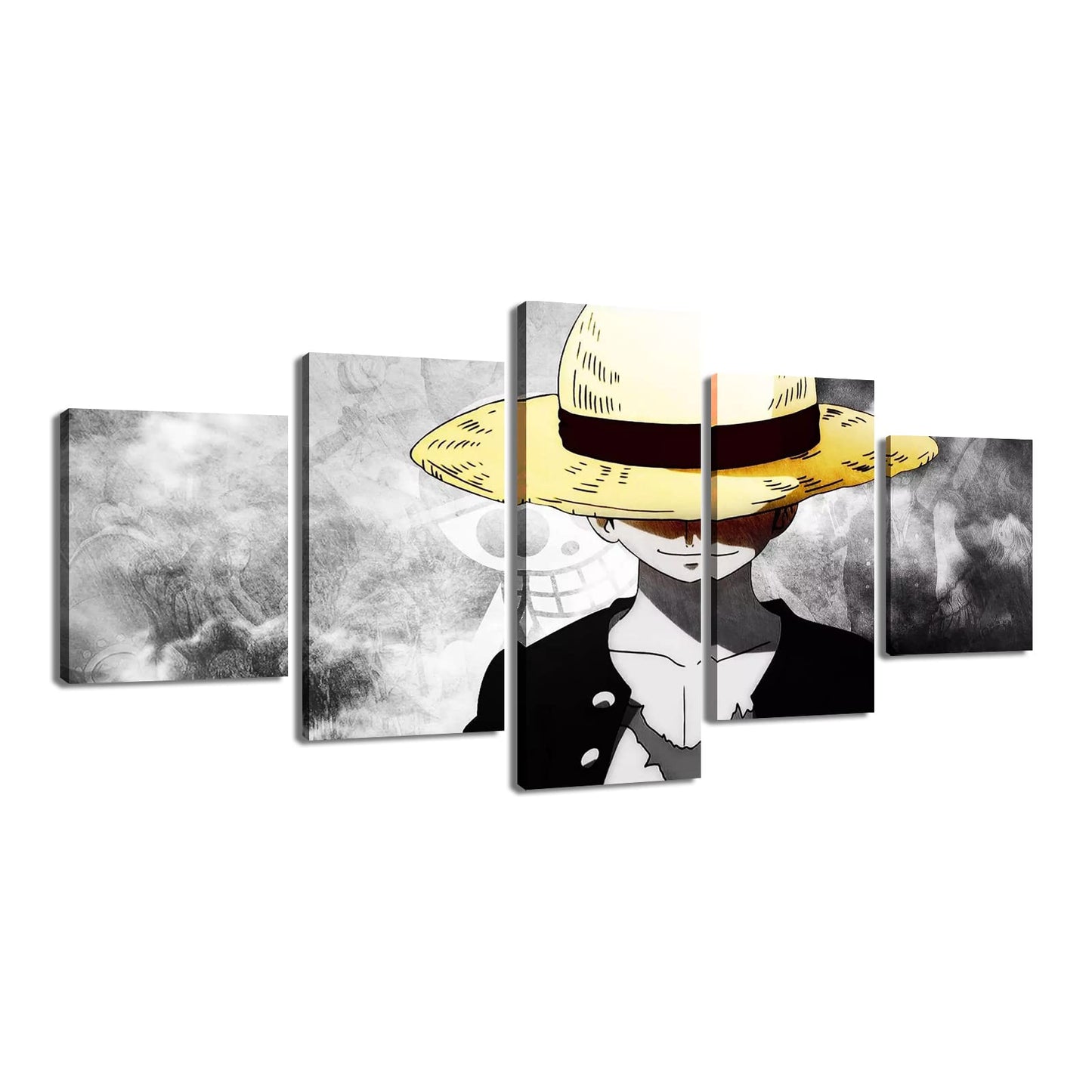 Wondbeau Stampa su Tela 5 Pezzi Dipinti Cinque Quadri Consecutivi Moderna Decorazione della Casa Modulare Astratto Poster con Cornice S/75cm×40cm Anime Giapponese One Piece Rufy