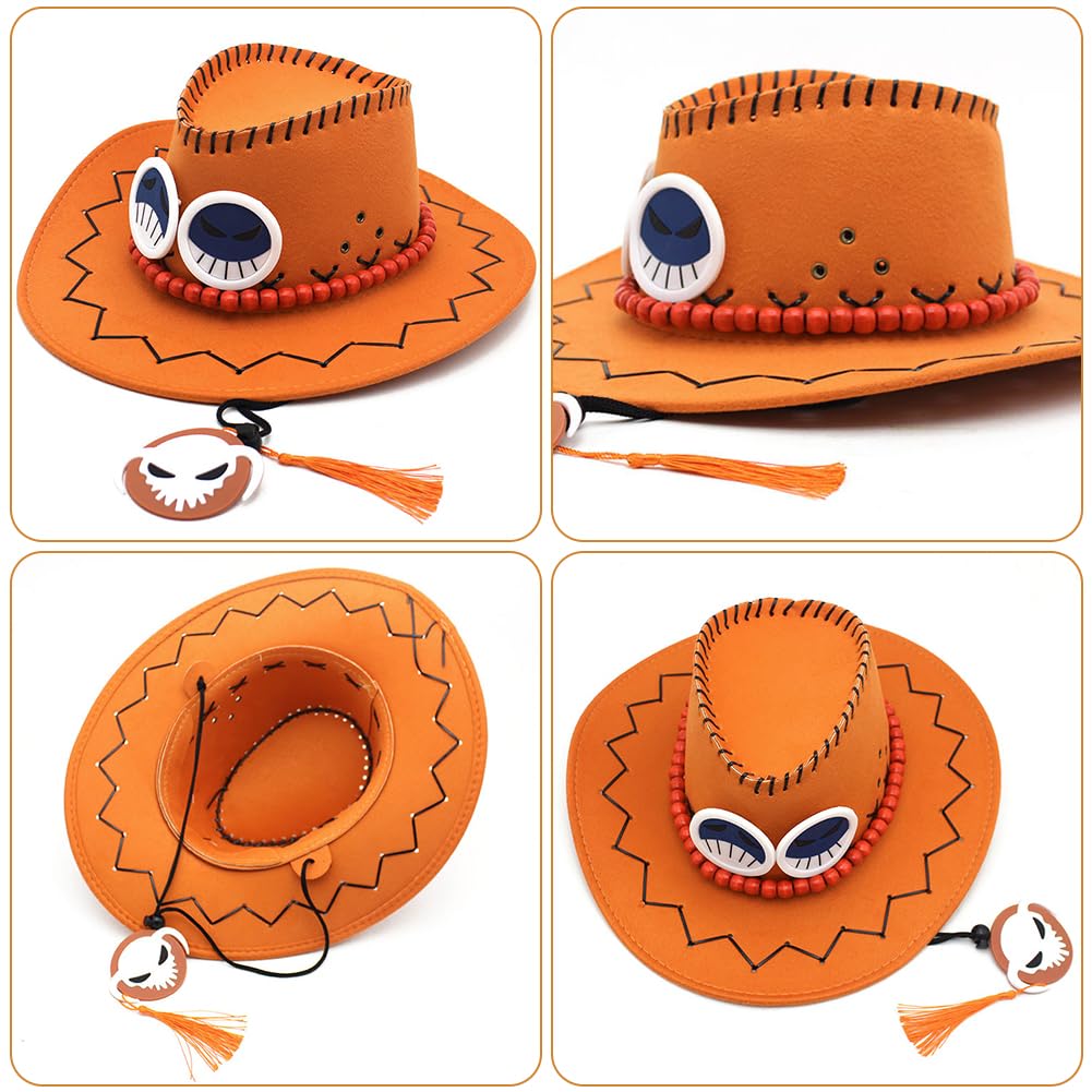 FISAPBXC Ace Cappello,Cappello da Cowboy Cartoon Larga Bordo Unisex dell'anime Cosplay Cappello Festa a Tema Larga Occidentale Cartoon Grande Bordo Unisex Feltro Vintage