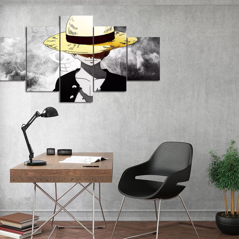 Wondbeau Stampa su Tela 5 Pezzi Dipinti Cinque Quadri Consecutivi Moderna Decorazione della Casa Modulare Astratto Poster con Cornice S/75cm×40cm Anime Giapponese One Piece Rufy