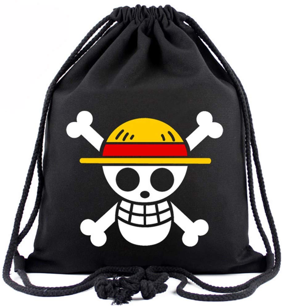 Roffatide Anime One Piece Rufy Cappello di Paglia Pirati Borsa con Coulisse Stampata Zaino Sportivo Borsa in Tela con Coulisse Borsa a Tracolla Nero