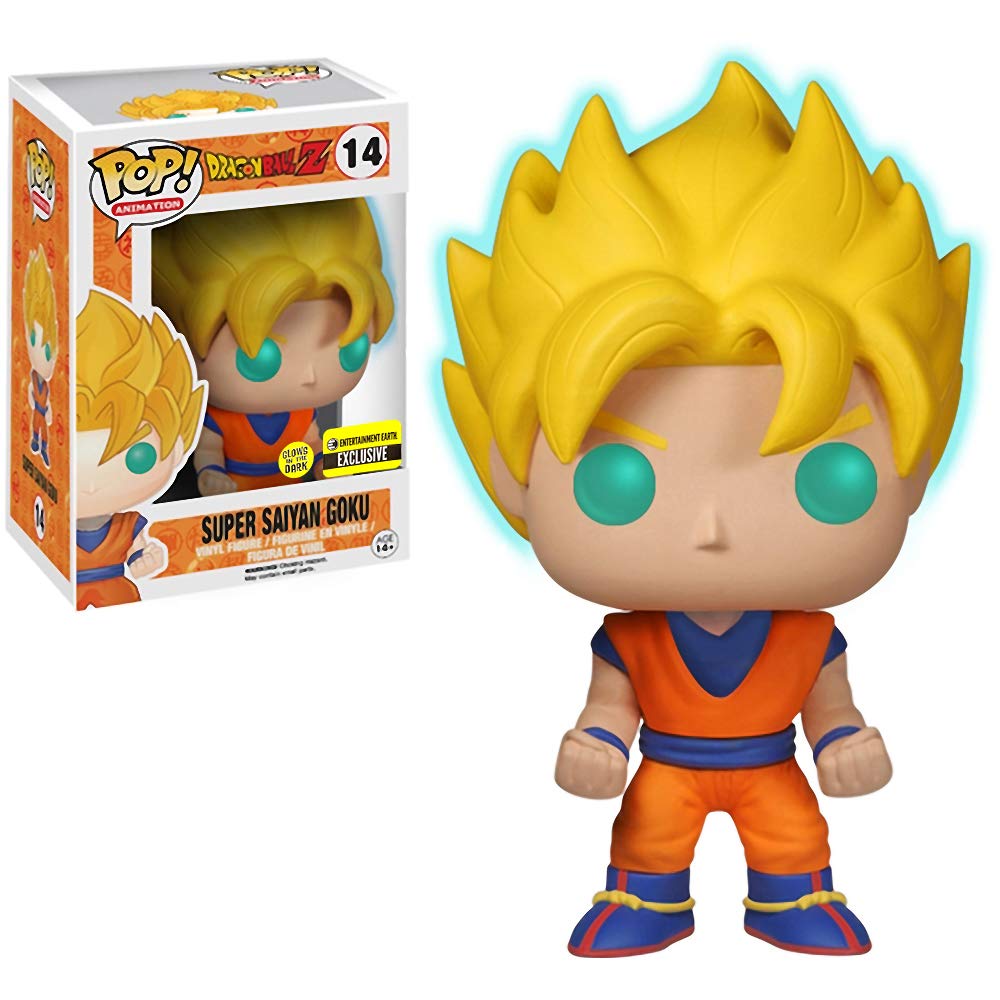 Funko Super Saiyan Goku [Glow-in-Dark] (EE Exclusive): Dragonball Z x POP! Animation Vinyl Figure & 1 POP! Compatible PET Plastic Graphical Protector Bundle [#014 / 05040 - B]