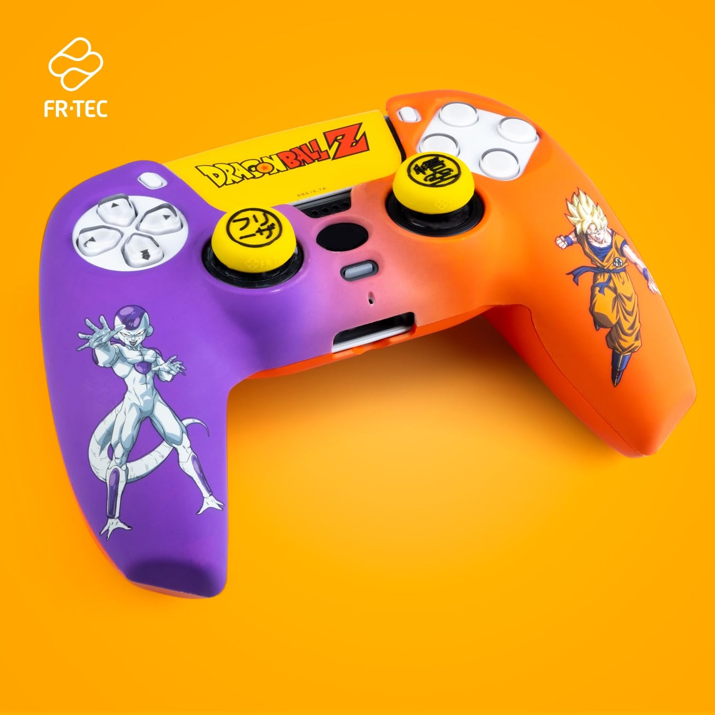 FRTEC - Combo Pack Dragon Ball Z, custodia rigida + impugnature + adesivo per PS5 DualSense, Goku e Freezer