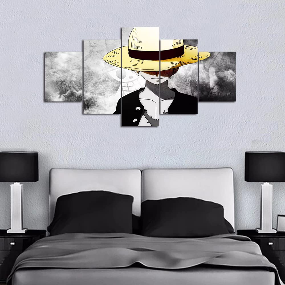 Wondbeau Stampa su Tela 5 Pezzi Dipinti Cinque Quadri Consecutivi Moderna Decorazione della Casa Modulare Astratto Poster con Cornice S/75cm×40cm Anime Giapponese One Piece Rufy
