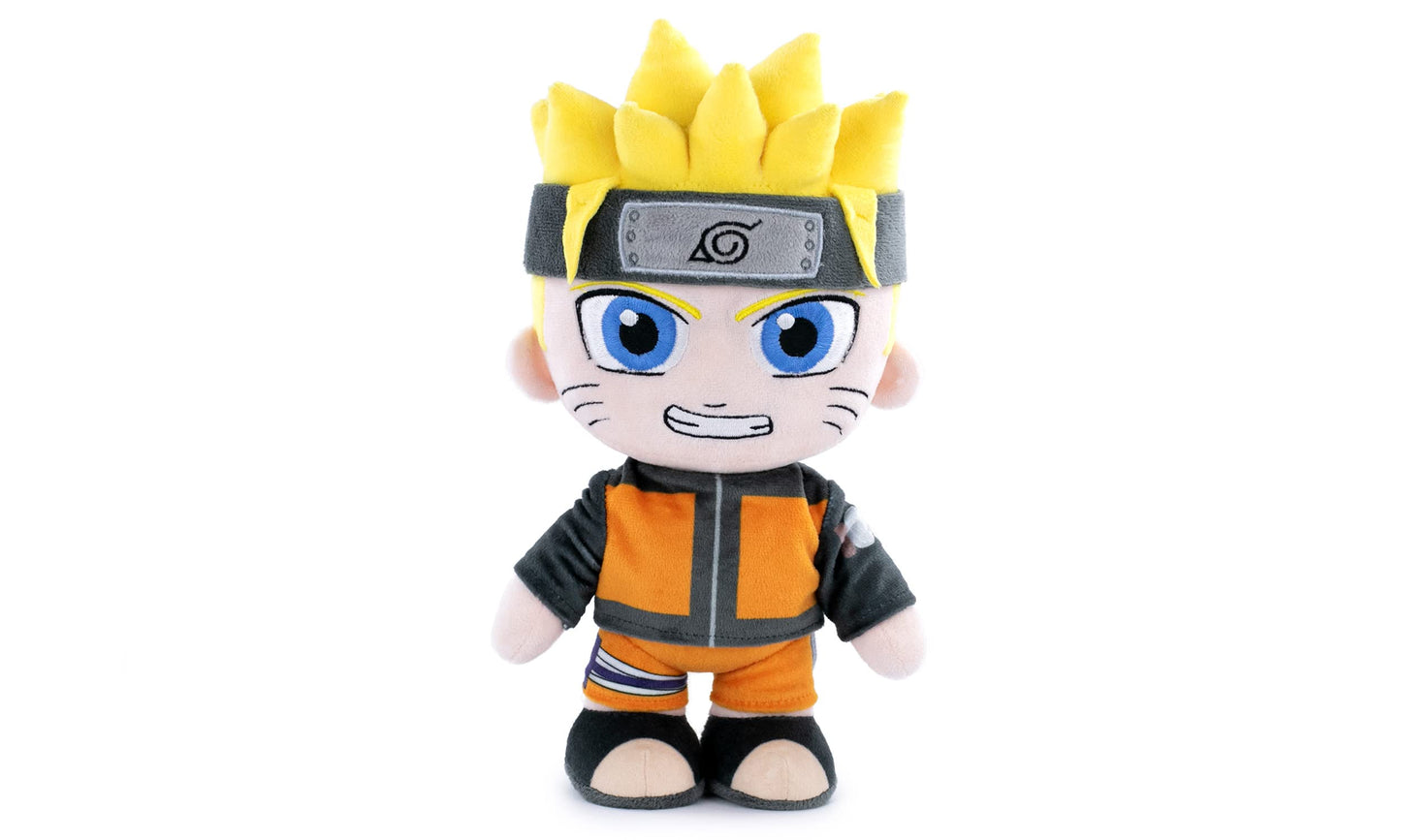 Peluche dei Personaggi di Naruto 25cm - Naruto, Kakashi, Sasuke, Kurama - Edizione da Collezione - Qualità Super Soft (25cm con Display, Naruto)