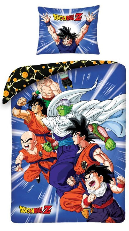 Halantex - DB110-3BL - Set Letto Dragonball Z PROTAGONISTI Goku Piccolo Copripiumino con Sacca Reversibile Copripiumino e Federa - Multicolore - 100% Cotone - 2 pezzi, 140x200centimetri + 70x90cm