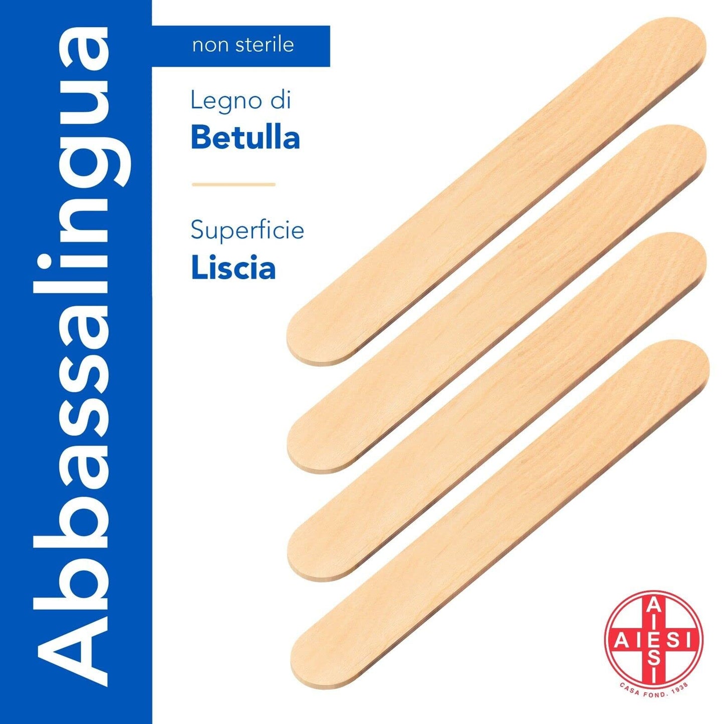 AIESI® Abbassalingua in legno monouso NON STERILI (Confezione da 100 pezzi), Spatole legno per ceretta