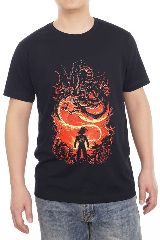 Dragon Son Goku Ball Drago di Fuoco Maglietta da Uomo/Donna Giapponese Anime Alta qualità 100% Cotone T-Shirt(Nero,S)
