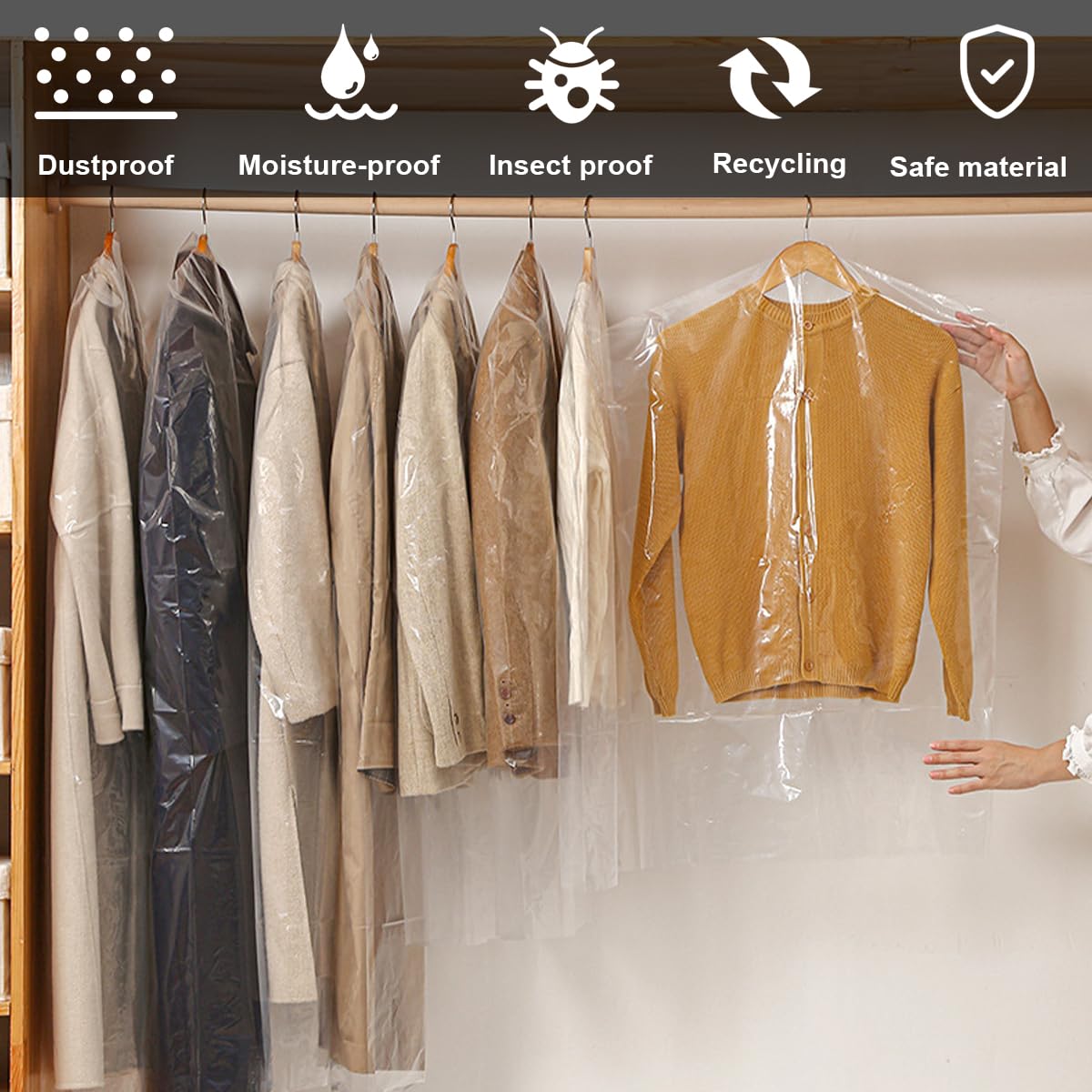 50 Pezzi Monouso Copriabiti Antipolvere Trasparenti,60 x 100 cm Buste Copriabiti Trasparenti di Plastica,Copri Abiti da Armadio Impermeabili,Copertura Vestiti per Abiti, Camicie,Giacche,Abbigliamento