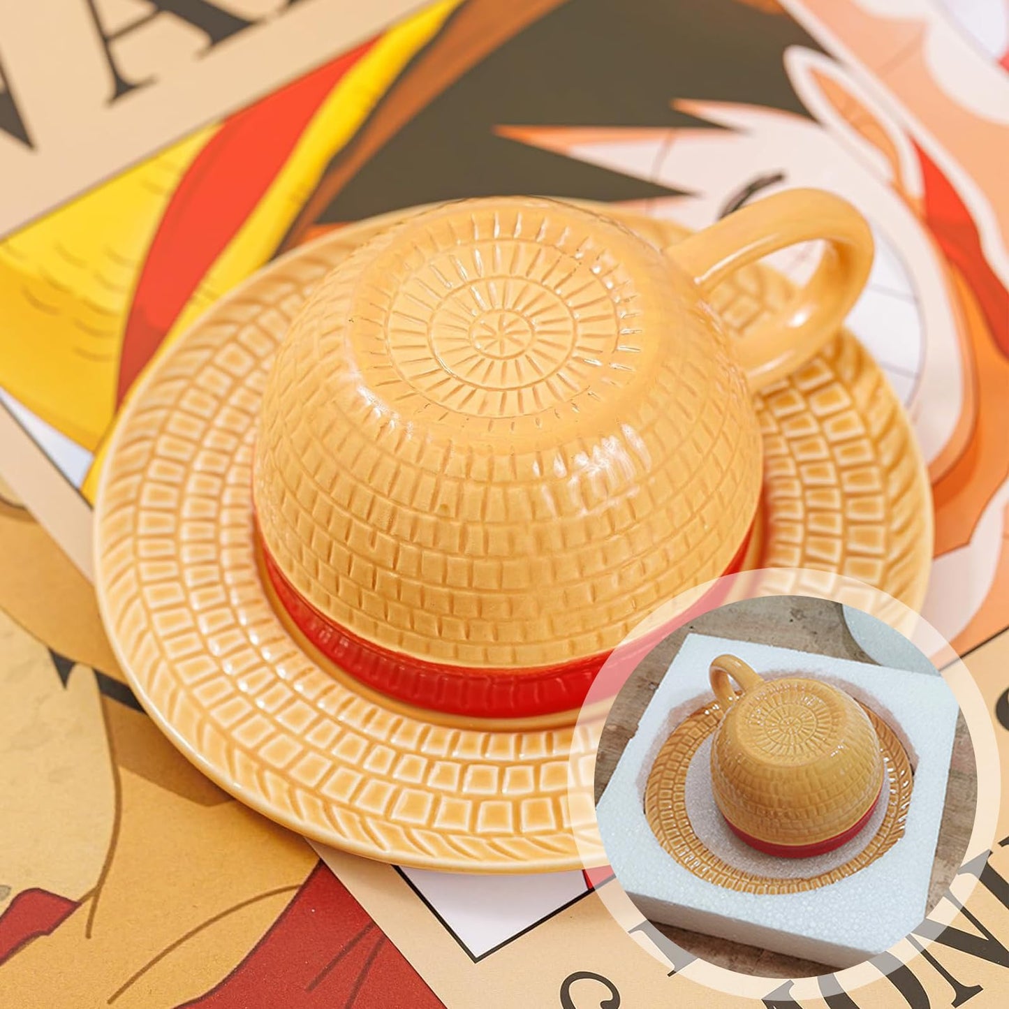 Bocguy Tazza One Piece, Luffy's Hat Tazza Anime, Tazze One Piece Cappelli Set, One Piece Gadget Tazze Divertenti, Tazza Personalizzata Regalo per Natale, Compleanno, Anniversario 300 ml