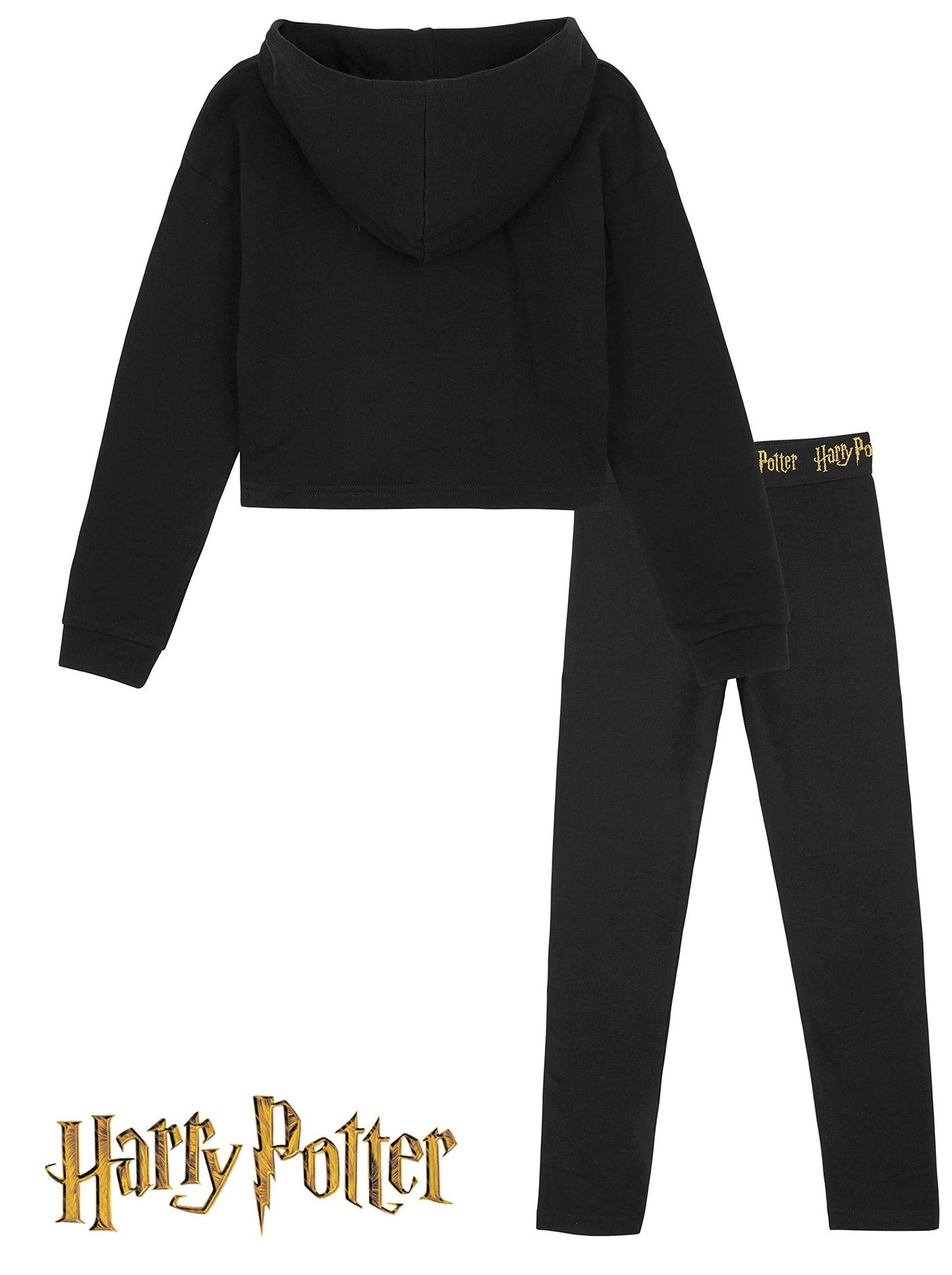 Harry Potter Felpa Corta Con Cappuccio Per Bambina E Ragazza E Leggings In Cotone 6-14 Anni, Abbigliamento Ufficiale, Magiche Idee Regalo (Nero, 13-14 anni)