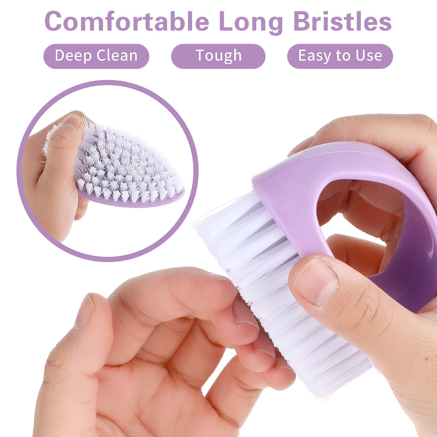 Cobee Confezione da 2 spazzole per unghie per la pulizia delle unghie con setole rigide durevoli, con manico, per la pulizia delle unghie e delle mani degli uomini, per il giardino (verde, viola)