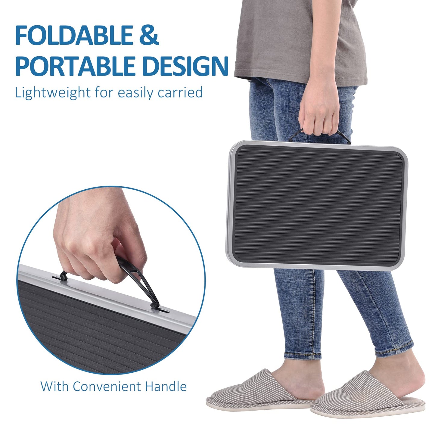 KINGRACK Sgabello pieghevole con superficie in gomma antiscivolo, leggero, in acciaio, può supportare fino a 150 kg di peso (1Step-Grigio)