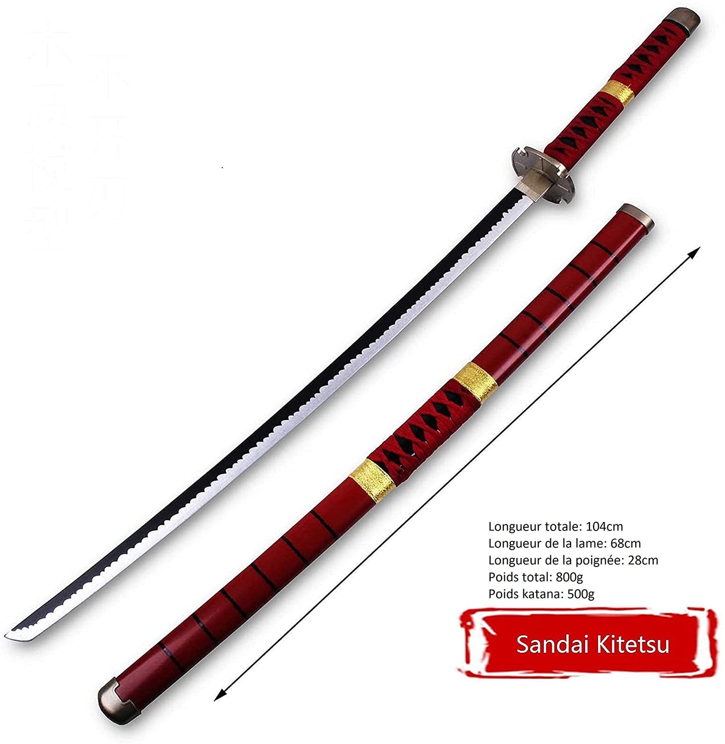 Musashi Katana Giapponese in Legno One Piece Zoro Sandai Kitetsu replica Cosplay Epee de Samurai Anime Sciabola di Legno