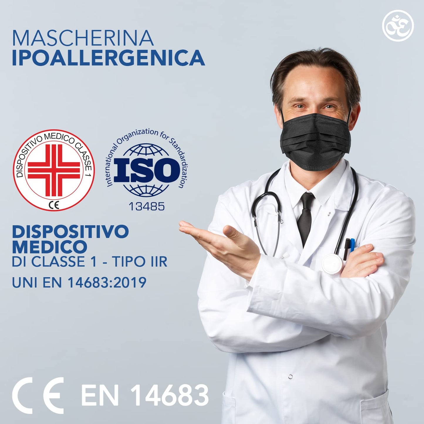 100 mascherine chirurgiche nere 3 veli in confezioni richiudibili da 10 ad alta filtrazione BFE ≥ 99,9% IIR CE Dispositivo Medico di classe IIR certificate CE + Gancio salve orecchie