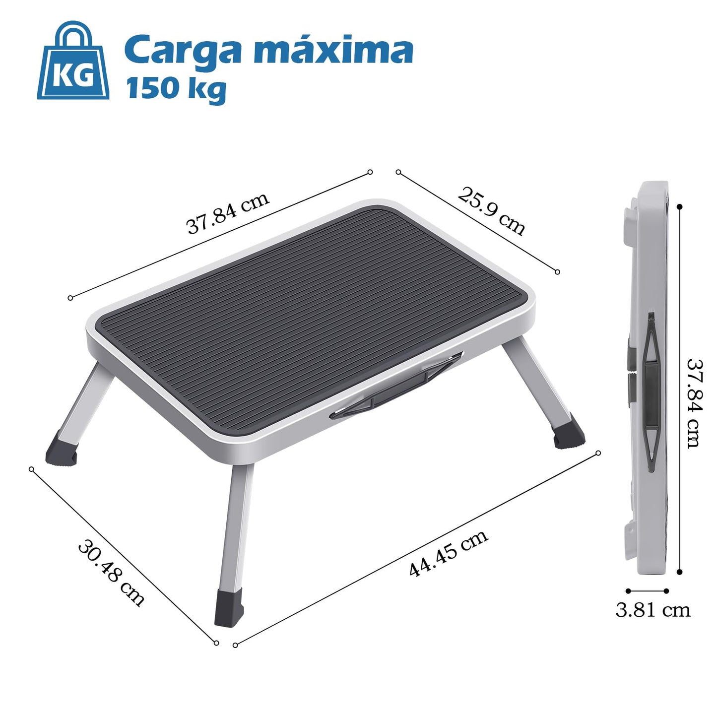 KINGRACK Sgabello pieghevole con superficie in gomma antiscivolo, leggero, in acciaio, può supportare fino a 150 kg di peso (1Step-Grigio)