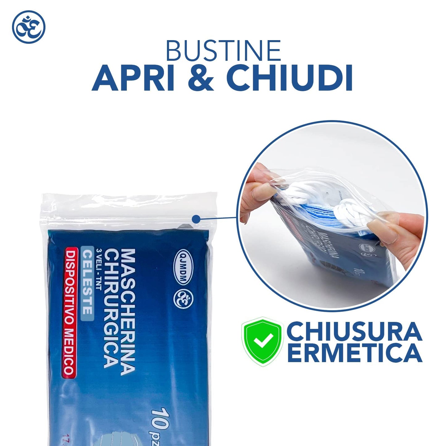 S&S Medical 100 Mascherine chirurgiche celesti 3 veli certificate CE | Dispositivo Medico di tipo 2r | Resistente agli spruzzi | 99,9% di protezione | sicure senza odore | Gancio salve orecchie