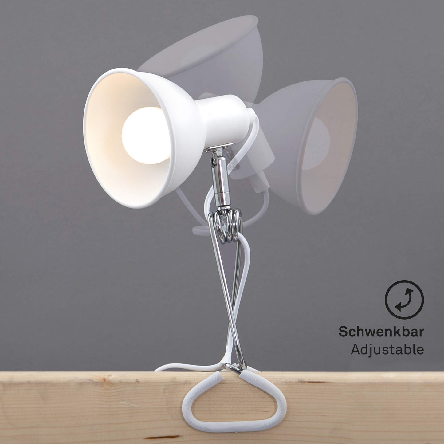 Briloner Leuchten - luce a pinza, lampada a pinza, 1x E14, max. 8 watt, con cavo con interruttore incluso, testina spot orientabile e rotante, in metallo, cromato/bianco, 305x110x130mm